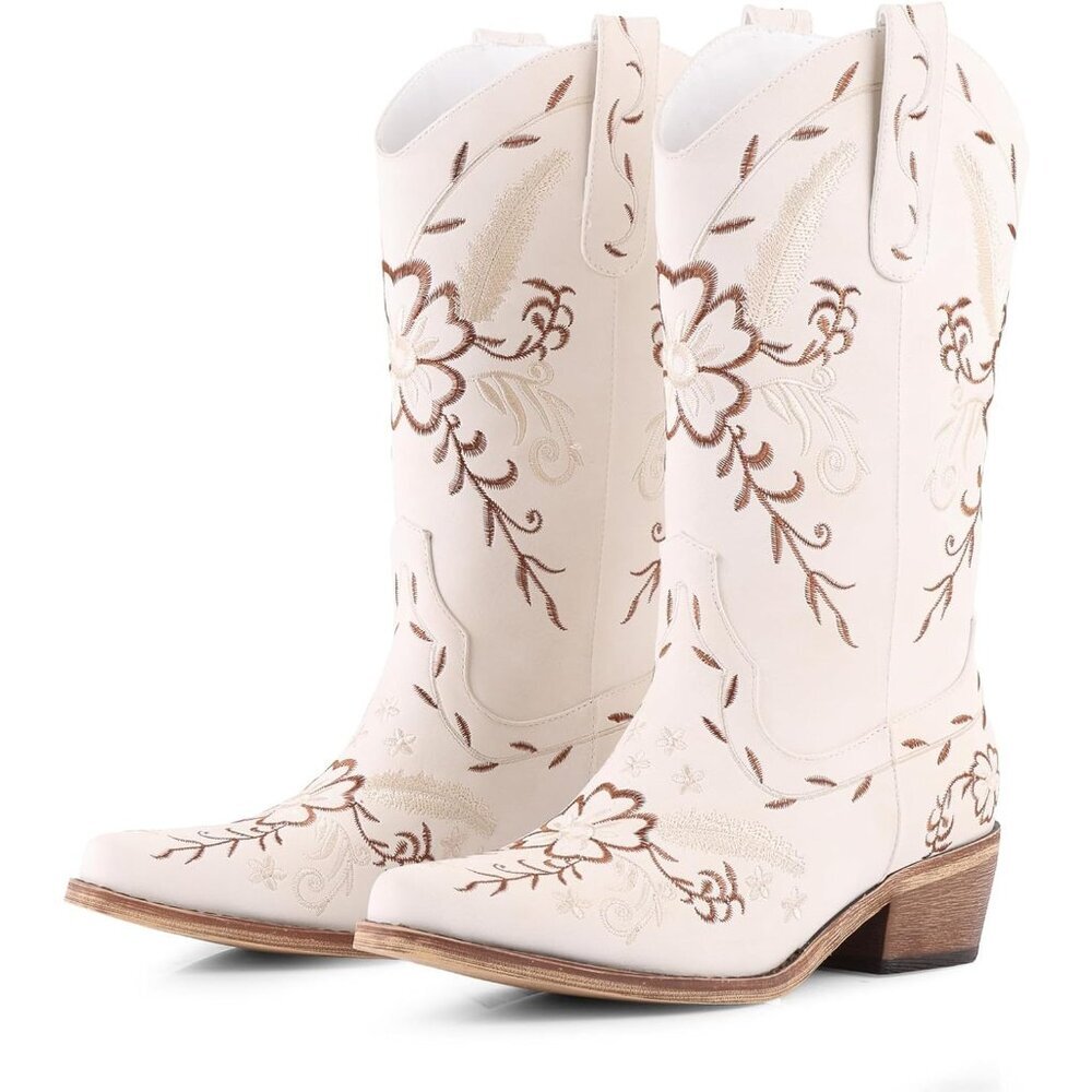 Women White Western Cowboy Boots - White Cowboy Boots with Bow Night Party
